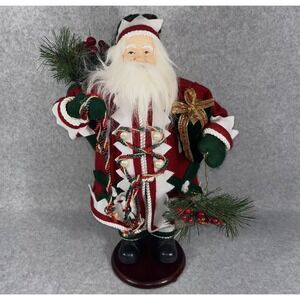 Santa Claus Christmas Figurine 16" St Nicholas Felt Robe Red Green Holiday Decor